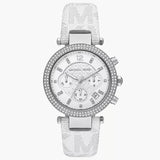 Michael Kors Parker Chronograph White Dial White Leather Strap Watch For Women - MK7226