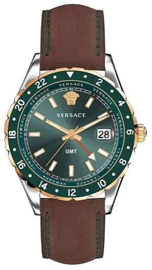 Versace Hellenyium Green Dial Brown Leather Strap Watch for Men - V11090017