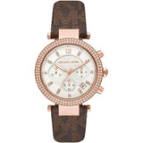 Michael Kors Parker Chronograph White Dial Brown Leather Strap Watch For Women - MK6917