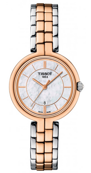 Tissot T Lady Flamingo Mother of Pearl White Dial Two Tone Steel Strap Watch For Women - T094.210.22.111.00