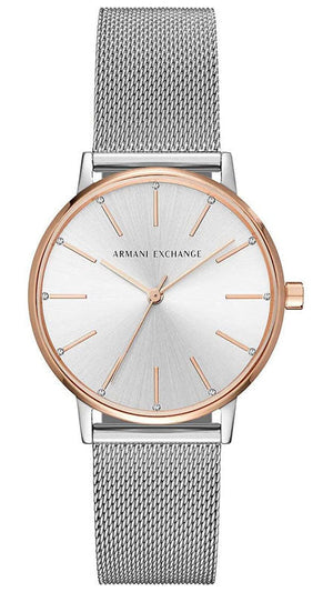 Armani Exchange Lola Analog White Dial Silver Mesh Strap Watch For Women - AX5537