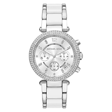 Michael Kors Parker Chronograph Silver Dial Silver Steel Strap Watch For Women - MK6354