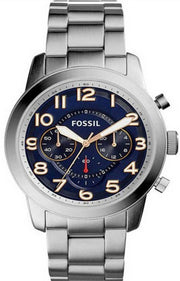 Fossil Pilot 54 Chronograph Navy Blue Dial Silver Steel Strap Watch for Men - FS5203