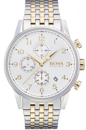 Hugo Boss Navigator White Dial Two Tone Steel Strap Watch for Men - 1513499