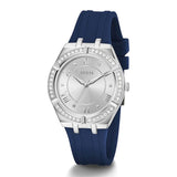 Guess Cosmo Diamonds Silver Dial Blue Rubber Strap Watch for Women - GW0034L5