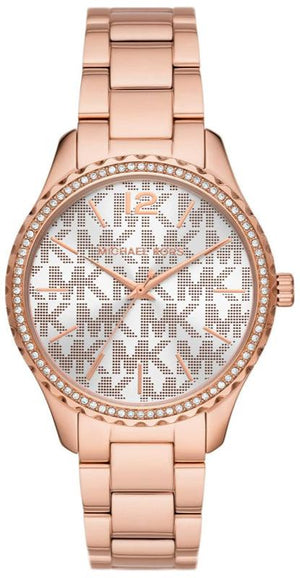 Michael Kors Layton Three Hand Silver Dial Rose Gold Steel Strap Watch For Women - MK7297