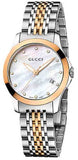 Gucci G Timeless Diamonds Mother of Pearl Dial Two Tone Mesh Bracelet Watch For Women - YA126514