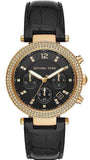 Michael Kors Parker Chronograph Black Dial Black Leather Strap Watch For Women - MK6984