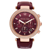 Michael Kors Parker Chronograph Red Dial Red Leather Strap Watch For Women - MK6986