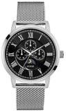 Guess Delancey Black Dial Silver Mesh Bracelet Watch for Men - W0871G1