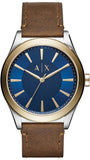 Armani Exchange Nico Quartz Blue Dial Brown Leather Strap Watch For Men - AX2334