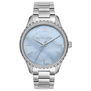 Michael Kors Layton Chronograph Mother of Pearl Blue Dial Silver Steel Strap Watch For Women - MK6847