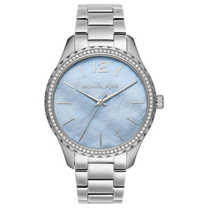 Michael Kors Layton Chronograph Mother of Pearl Blue Dial Silver Steel Strap Watch For Women - MK6847