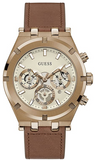 Guess Analog Multifunction White Dial Brown Leather Strap Watch for Men - GW0262G3