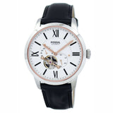 Fossil Townsman Automatic White Dial Black Leather Strap Watch for Men - ME3104