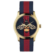 Gucci G Timeless Bee Red & Blue Dial Red Two Tone Nylon Strap Watch For Men - YA1264061