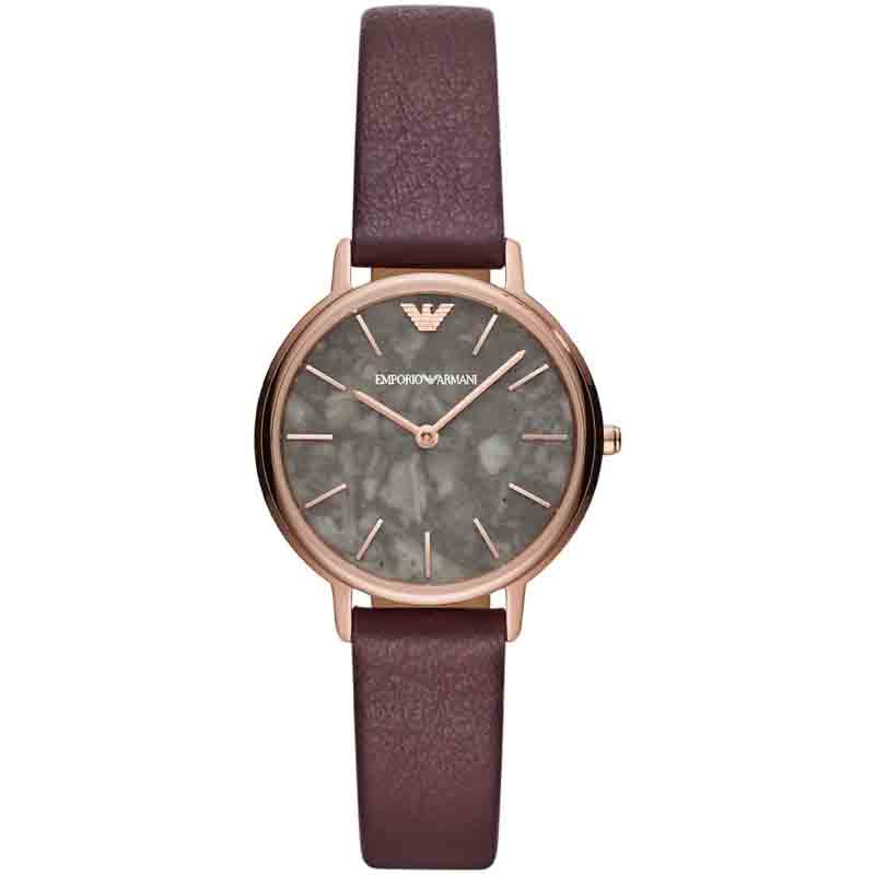 Emporio Armani Quartz Grey Dial Brown Leather Strap Watch For Women