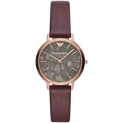 Emporio Armani Quartz Grey Dial Brown Leather Strap Watch For Women - AR11172