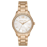 Michael Kors Layton Three Hand Mother of Pearl White Dial Gold Steel Strap Watch For Women - MK6870