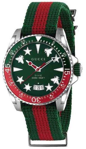 Gucci Dive Quartz Green Dial Two Tone NATO Strap Watch For Men - YA136339