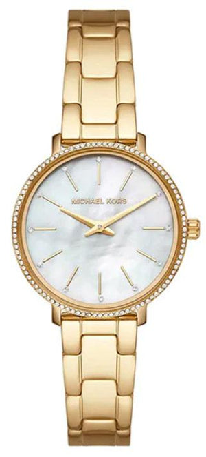 Michael Kors Quartz Mother of Pearl White Dial Gold Steel Strap Watch For Women - MK1065