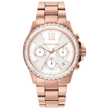 Michael Kors Everest Chronograph Silver Dial Rose Gold Steel Strap Watch For Women - MK7213