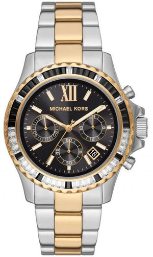 Michael Kors Everest Chronograph Black Dial Two Tone Steel Strap Watch For Women - MK7209