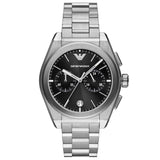 Emporio Armani Federico Chronograph Black Dial Silver Steel Strap Watch For Men - AR11560