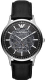 Emporio Armani Meccanico Skeleton Automatic Black Dial Black Leather Strap Watch for Men - AR60038