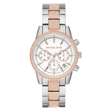 Michael Kors Ritz Chronograph White Dial Two Tone Steel Strap Watch For Women - MK6651