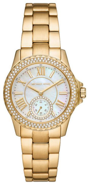 Michael Kors Everest Three-Hand Mother of Pearl White Dial Gold Steel Strap Watch For Women - MK7363