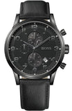 Hugo Boss Blackout Chronograph Black Dial Black Leather Strap Watch For Men - HB1512567