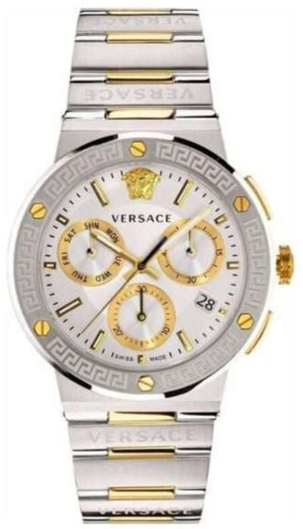 Versace Greca Chronograph White Dial Two Tone Steel Strap Watch