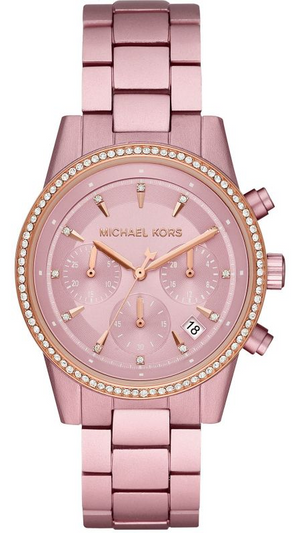 Michael Kors Ritz Chronograph Rose Gold Dial Rose Gold Steel Strap Watch For Women - MK6753