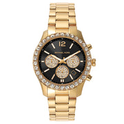 Michael Kors Berkley Chronograph Black Dial Gold Steel Strap Watch For Women - MK7414