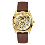 Guess Multifunction Chronograph Gold Dial Brown Leather Strap Watch For Men - GW0389G5