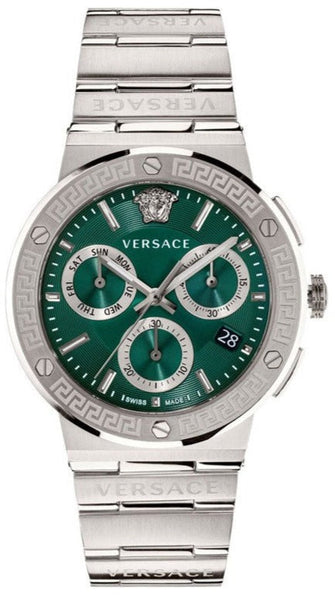Versace Grace Chronograph Quartz Green Dial Silver Steel Strap Watch F