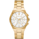 Michael Kors Lennox Chronograph White Dial Gold Steel Strap Watch For Men - MK9120