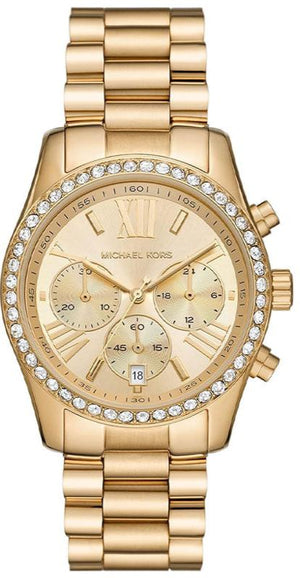 Michael Kors Lexington Chronograph Gold Dial Gold Steel Strap Watch For Women - MK7377