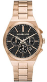 Michael Kors Lennox Chronograph Black Dial Rose Gold Steel Strap Watch For Men - MK9119