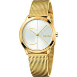 Calvin Klein Minimal Silver Dial Gold Mesh Bracelet Watch for Women - K3M22526