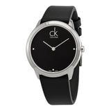 Calvin Klein Minimal Diamonds Black Dial Black Leather Strap Watch for Men - K3M211CS