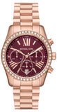 Michael Kors Lexington Chronograph Red Dial Rose Gold Steel Strap Watch For Women - MK7275