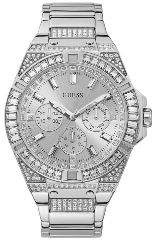 Guess Zeus Multifunction Diamonds Silver Dial Silver Steel Strap Watch for  Men