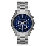 Michael Kors Slim Runway Chronograph Blue Dial Grey Steel Strap Watch For Men - MK8987