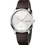 Calvin Klein Minimal Silver Dial Brown Leather Strap Watch for Men - K3M211G6