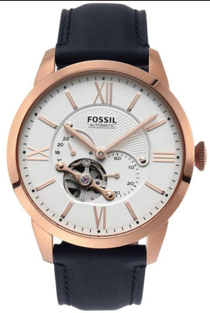 Fossil Townsman Automatic White Dial Navy Blue Leather Strap Watch for Men - ME3171