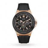 Guess Force Analog Black Dial Black Leather Strap Watch For Men - W0674G6