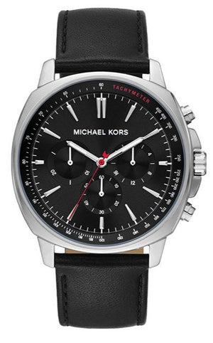 Michael Kors Sullivan Quartz Black Dial Black Leather Strap Watch For Men - MK8997