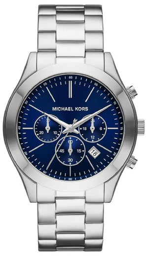 Michael Kors Slim Runway Chronograph Blue Dial Silver Steel Strap Watch For Men - MK8917